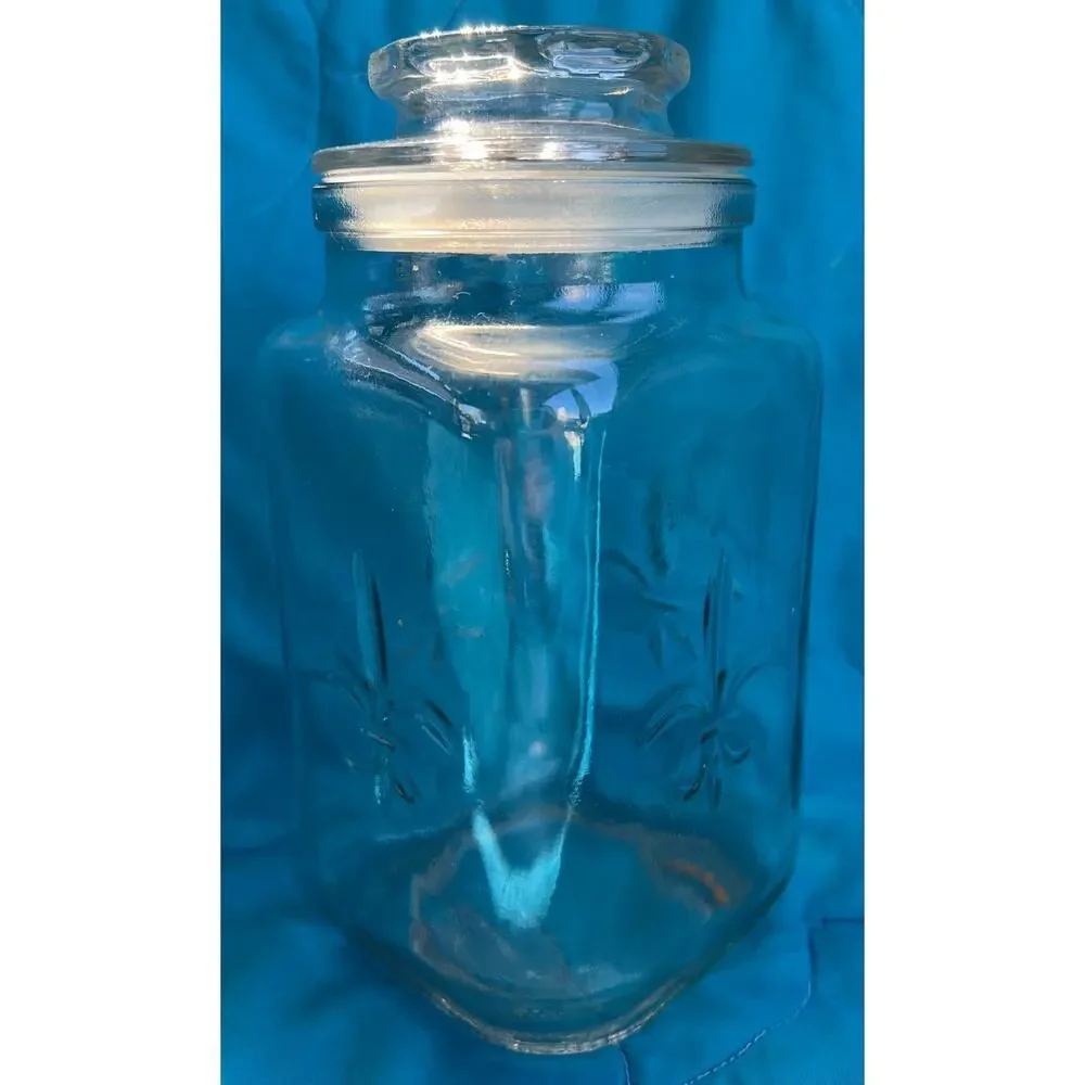 Anchor Hocking Fleur De Lis Glass Apothecary Jar Canister 7”x 3.5” Vintage